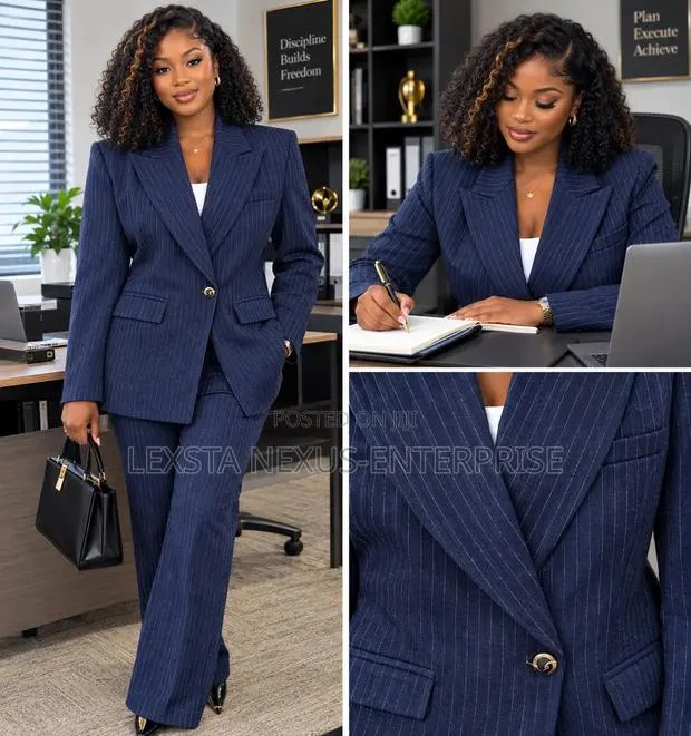 Blue Women's Suit With White Stripes · Photo 1