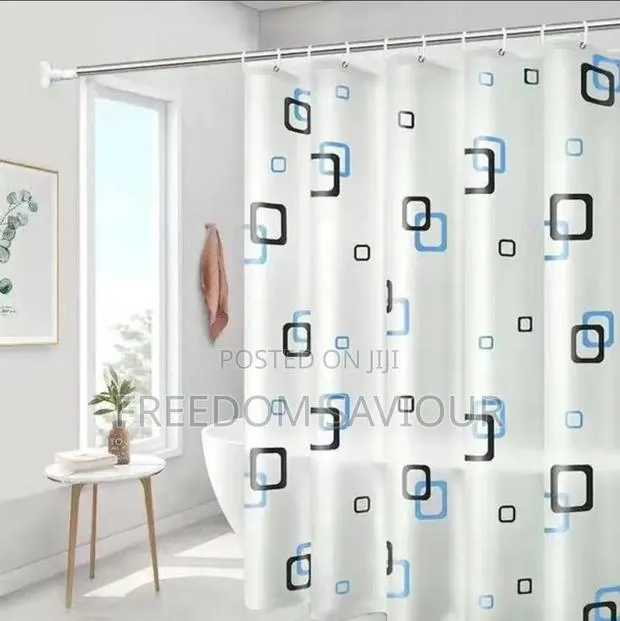 Premium Shower Curtain With Modern Black Bathroom Faucet · Photo 1