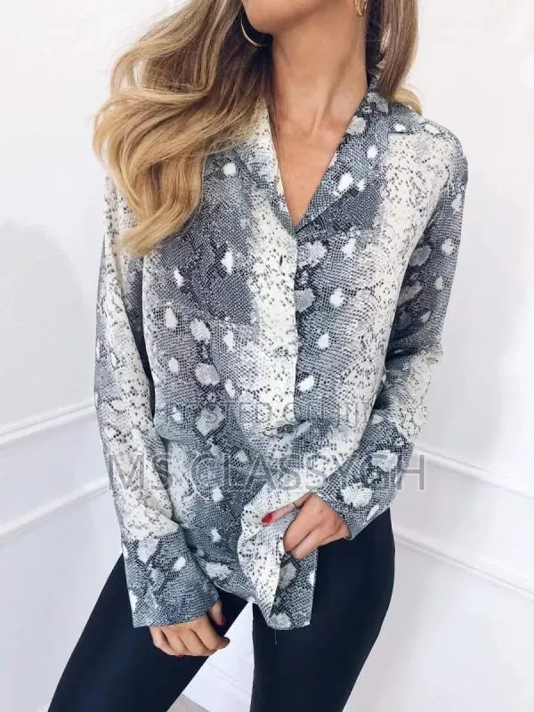 Snake Skin Pattern Print Long Sleeve Top Shirt, S-3xl · Photo 1