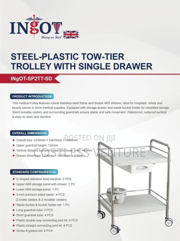 Ingot Steel-Plastic 2-Step Trolley With Single Drawer · Photo 1