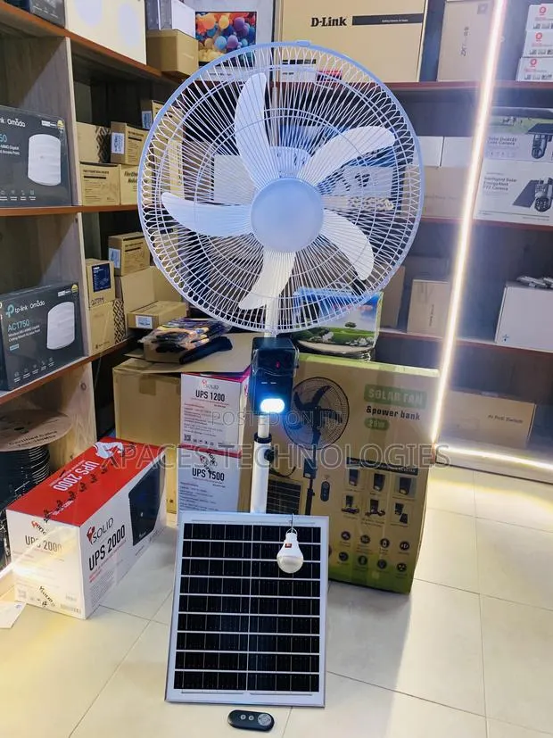 Solar Fan Powerbank, Remote Control+1 Bulb Multi Rechargeable AC/DC · Photo 1