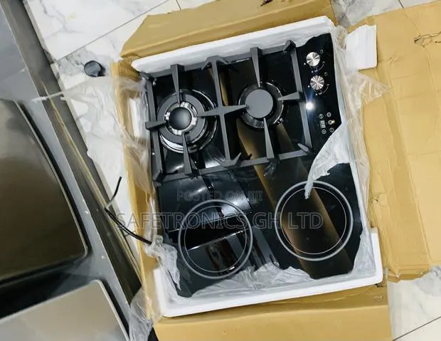 Fresh Sealed Kenwood Black Glass 2 Gas Burners and 2 Electric Hob · Photo 1