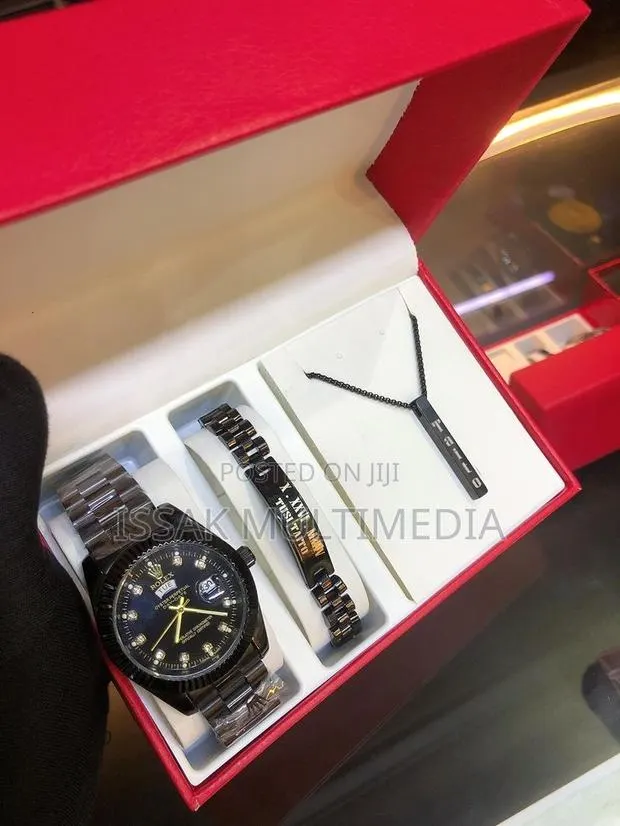 Customize Watch, Bracelet and Necklace Black