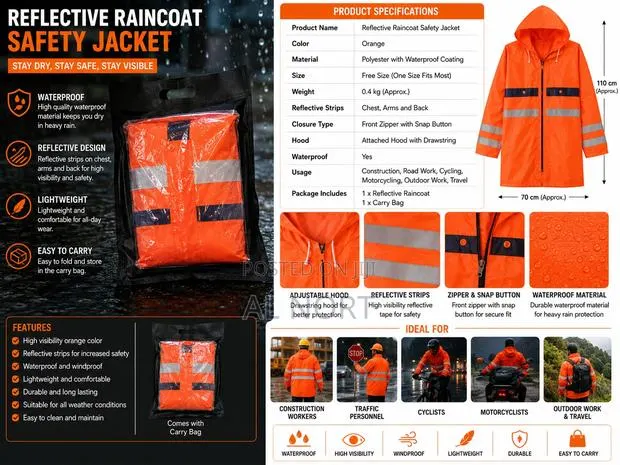 Reflective Raincoat Safety Jacket – Orange · Photo 1