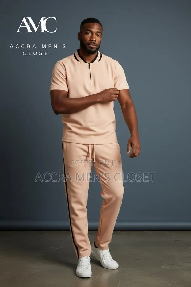Men's Polo Shirt Trouser Sets(Colour Block, Knit Polo Jogger Sets) · Photo 1