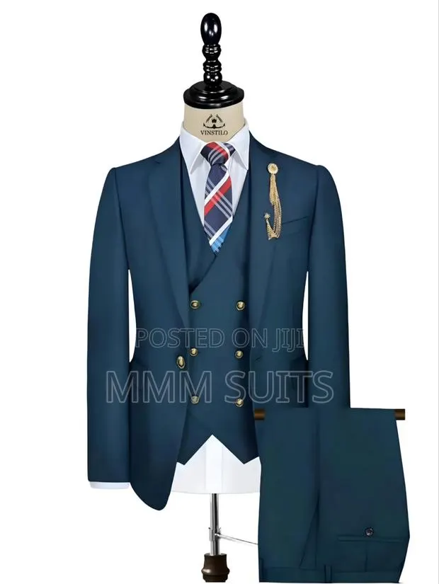 Classic Turkish 3-Piece Men Suit Teal Blue Colour With Gold Buttons · Photo 1