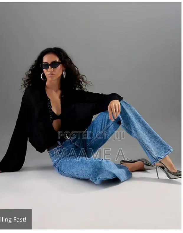 River Island Womens Straight Leg Jeans Blue Belted Relaxed · Photo 1