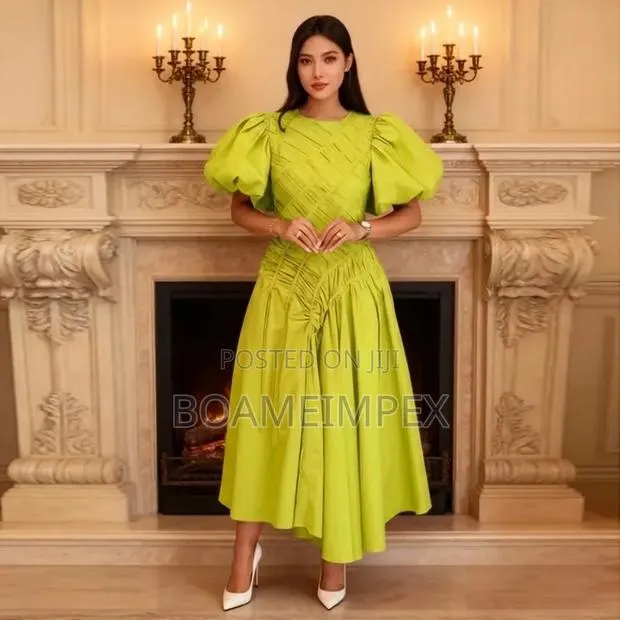 Women's Puff Sleeve Pleated Waist Dress · Photo 1