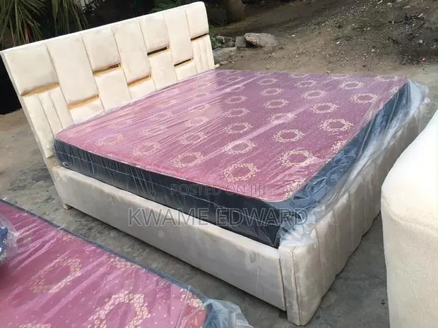 Cream Color Queen Size Bed Frame and Mattress Available · Photo 1