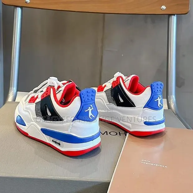 Kids’ Jordan 4-Inspired Sneakers – White/Red/Blue · Photo 4