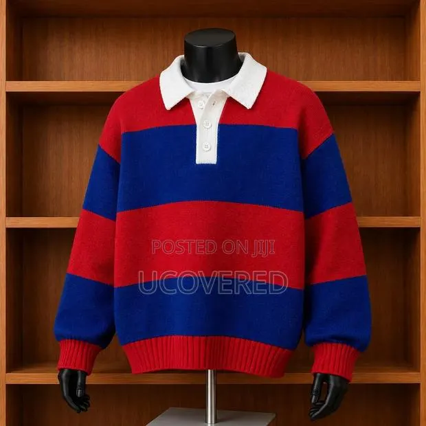 Chunky Knit Striped Rugby Polo Sweater · Photo 1