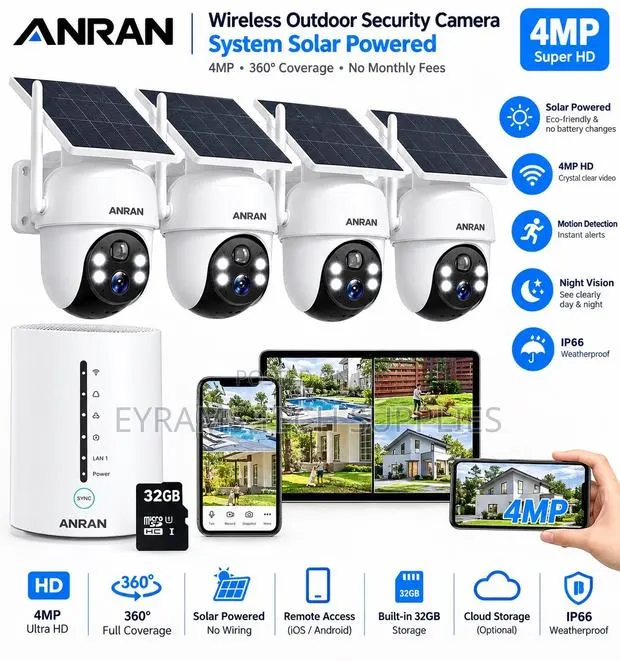 ANRAN 4MP Wireless Solar Outdoor Security Camera System – 4 Camera · Photo 1