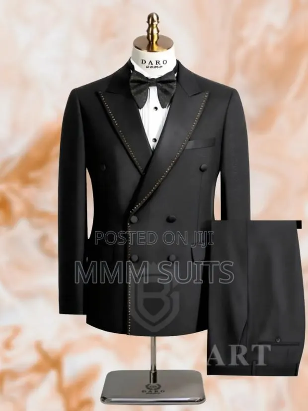 Classic 2-piece Double-breasted Black Smart Men Suit With Stones Black · Photo 1