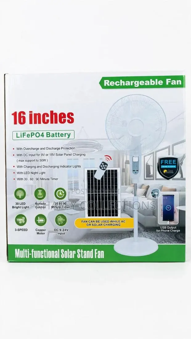 16 Inch Solar Rechargeable Fan. · Photo 1