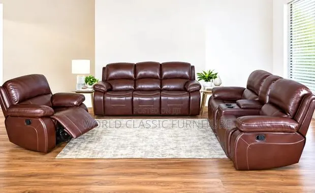 Luxury Brown Leather Recliner Sofa · Photo 1