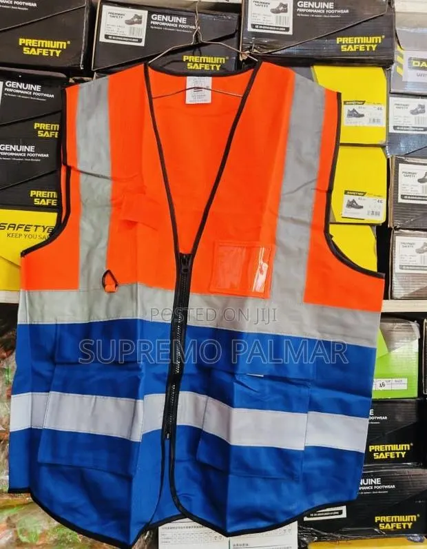 Orange and Blue Hi -Reflective Work Vest With Zipper & Utility Pockets · Photo 1