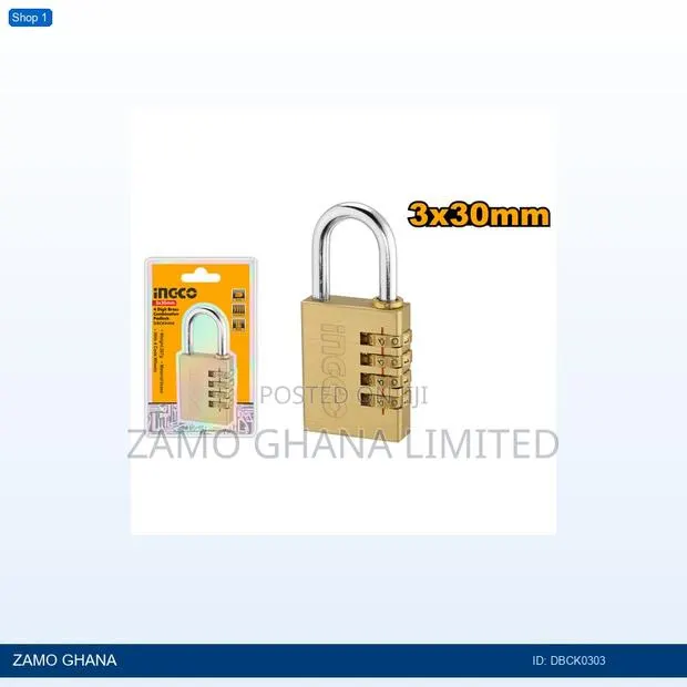 3 Digit Bra Combination Padlock 3x30mm - Dbck0303 · Photo 1