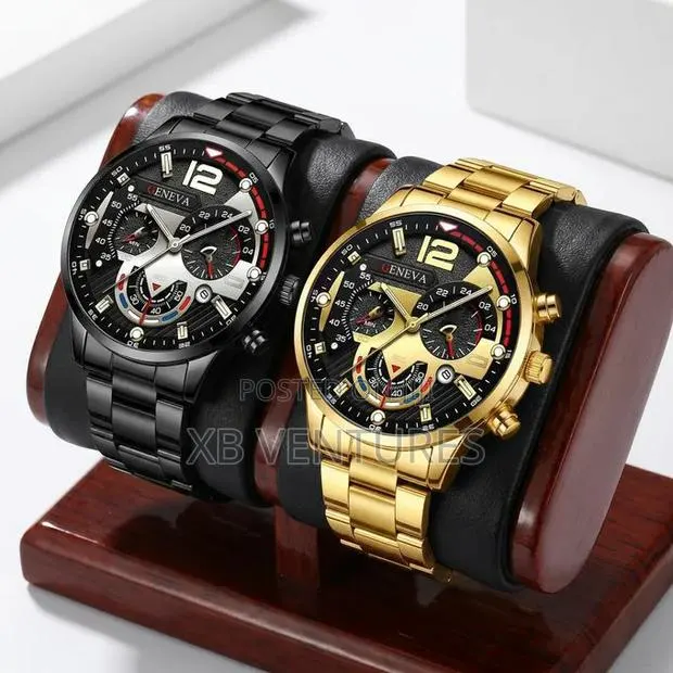 2-Piece Geneva Chronograph Style Watch Set - Black Gold · Photo 1