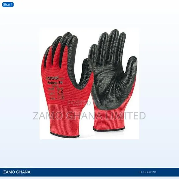 Gloves Nitrile Coated Polyester Knitted Zebra-10 Red - Sgs7110 · Photo 1