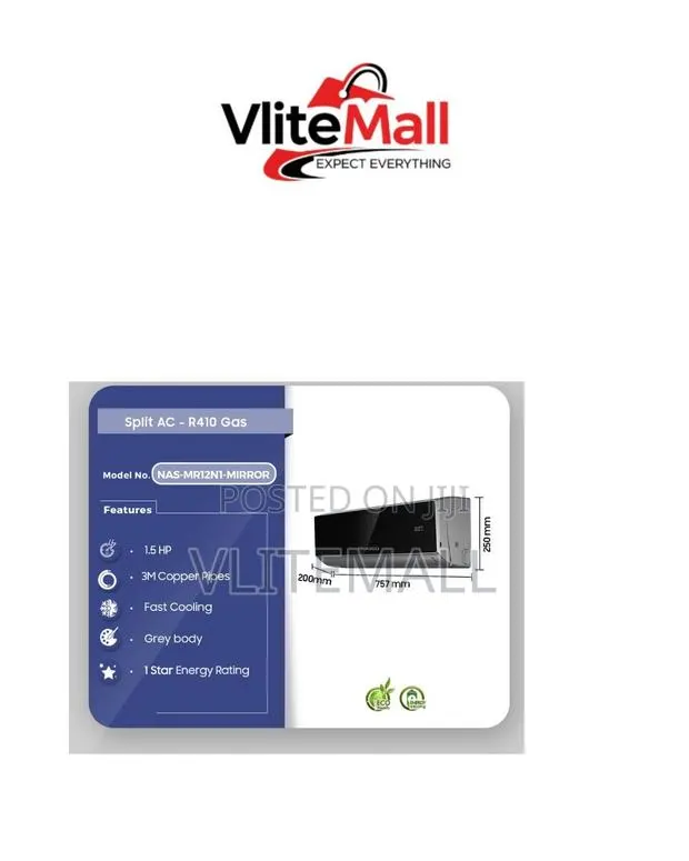 Nasco 1.5HP Split Mirror Air Condition
Sku:
Nas-Mr12n1-Mirror · Photo 1