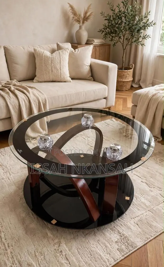 Round Glass S Wood Center Table · Photo 1