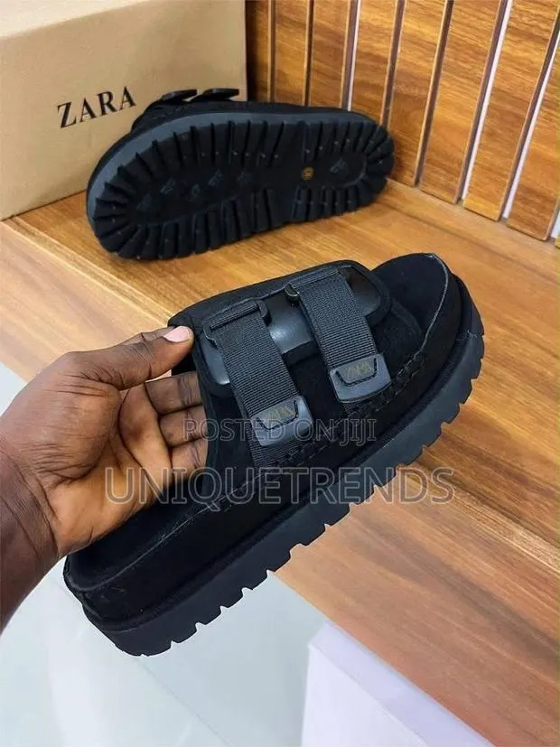 High Quality Zara Suede Leather Sandals ( Black and Brown) · Photo 1